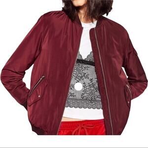 Zara Trafaluc Outerwear Burgundy Bomber Zip Front Lined Jacket Size Small